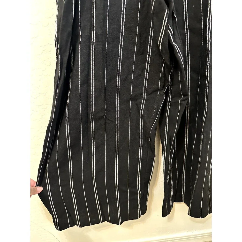 Time & Tru Womans Striped Linen Romper Size XL Sleeveless Tie Waist Boho Western